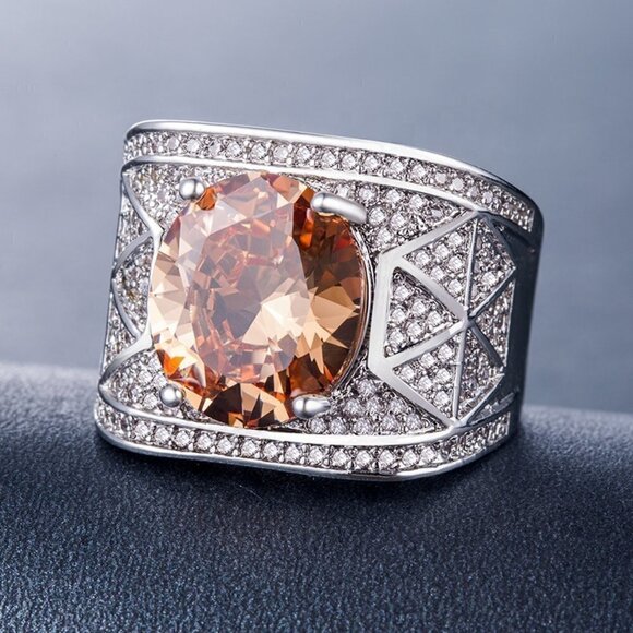 925 Silver Round Shape Cut 3A CZ Retro Style Ring for Men, FB16FA1100 - Picture 1 of 5